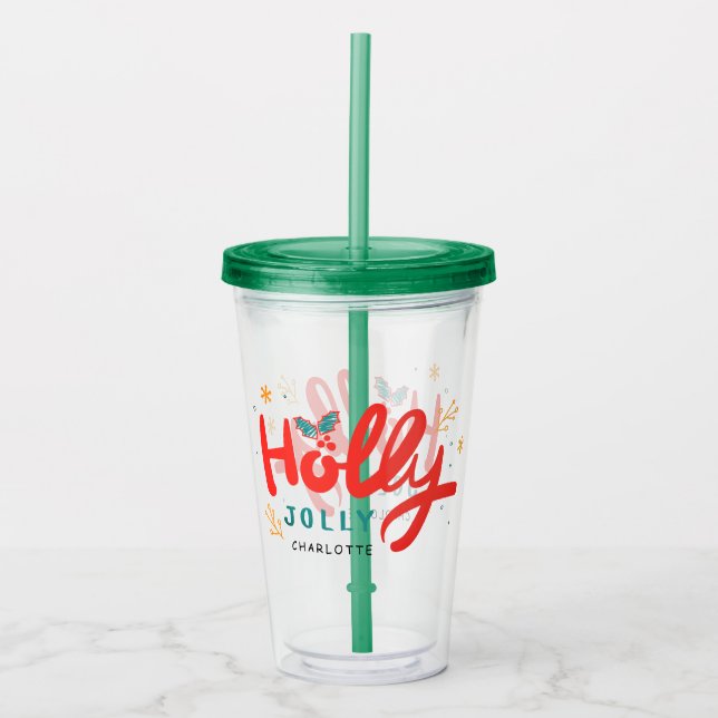 Christmas Holly Jolly Fun Winter Personalisiert Na Acryltrinkbecher (Vorderseite)