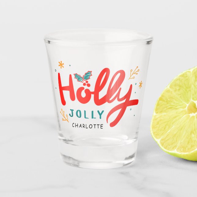 Christmas Holly Jolly Fun Winter Personalisiert Na Schnapsglas (Vorderseite)