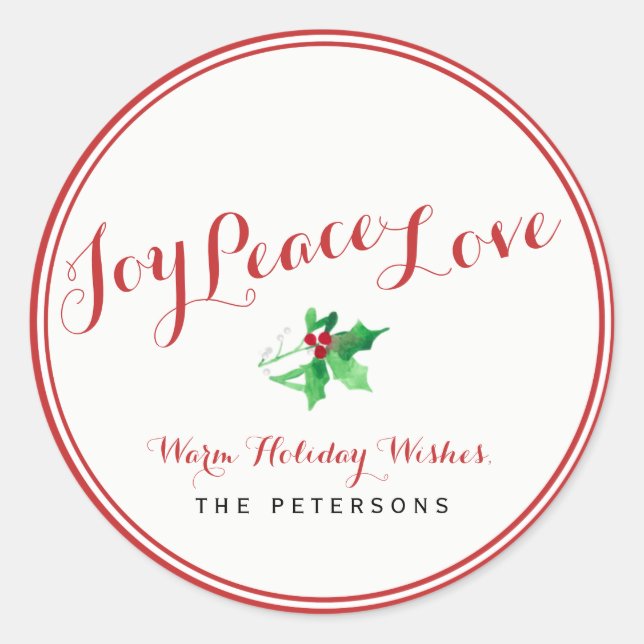 Christmas Holly Joy Peace Liebe Script Custom Runder Aufkleber (Vorderseite)