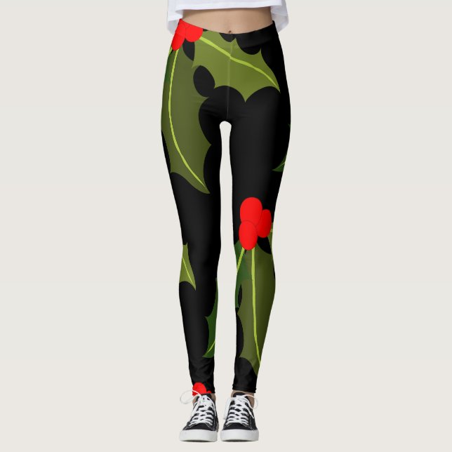 Christmas Holly Leaf und Berry Pattern Legging Leggings (Vorderseite)