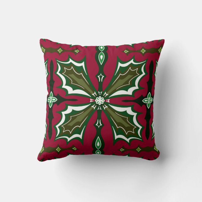 Christmas Holly Leaves Red and Green Kissen (Rückseite)