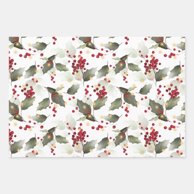 Christmas Holly Light Garland  Geschenkpapier Set (Vorderseite)