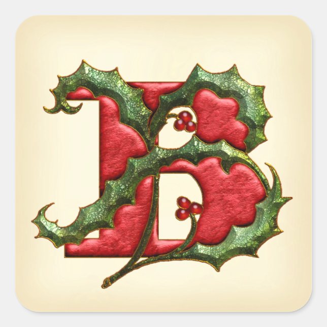 Christmas Holly Monogram B Umschlag Aufkleber (Vorderseite)