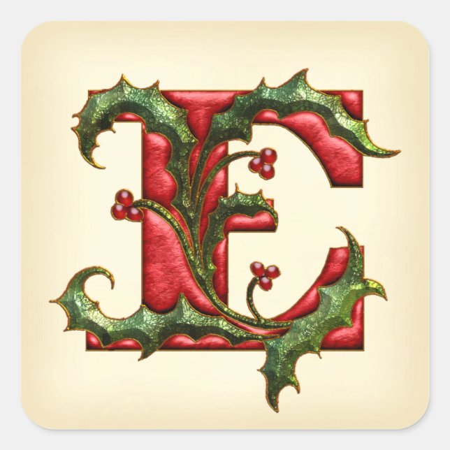 Christmas Holly Monogram E Umschlag Aufkleber (Vorderseite)