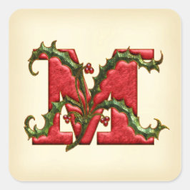 Christmas Holly Monogram M Umschlag Aufkleber