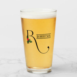 Christmas Holly Monogram R Personalisiert Beer Glas