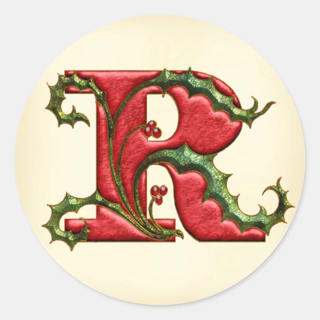 Christmas Holly Monogram R Umschlag Aufkleber (Vorderseite)