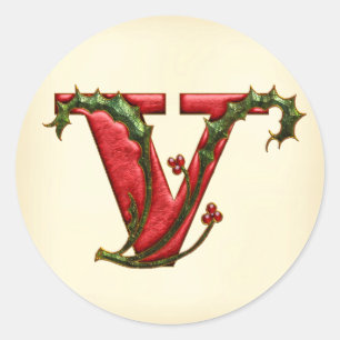 Christmas Holly Monogram V Umschlag Aufkleber