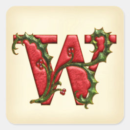 Christmas Holly Monogram W Umschlag Aufkleber