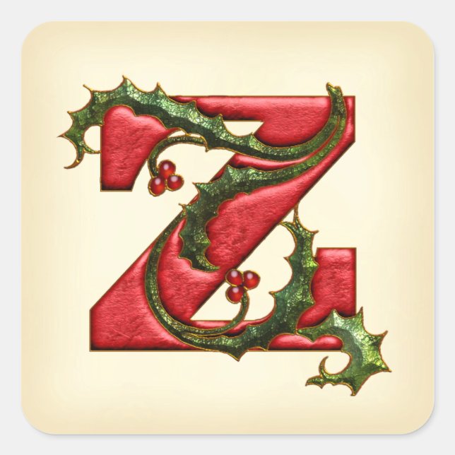 Christmas Holly Monogram Z Umschlag Aufkleber (Vorderseite)