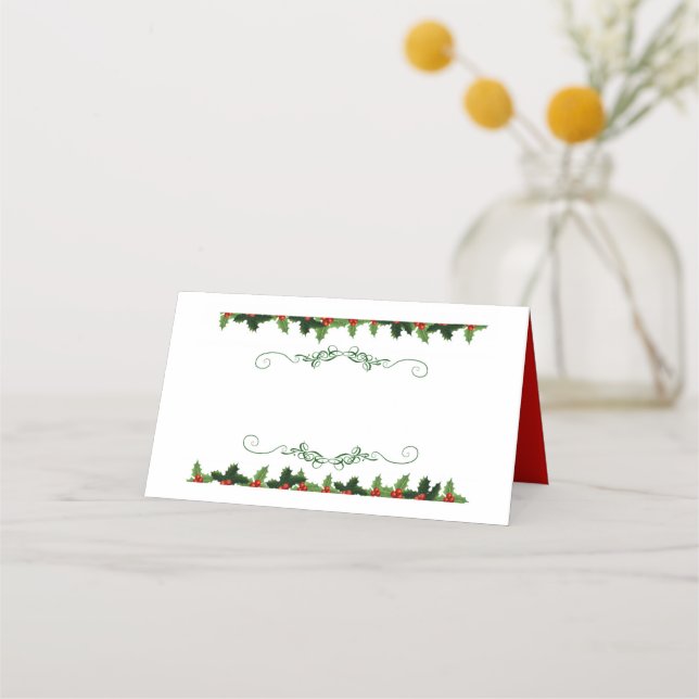 Christmas Holly Name Platzkarte (Vorderseite)