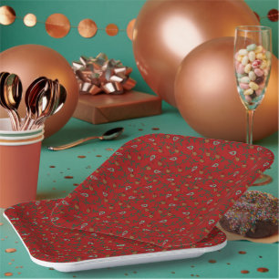 Christmas Holly Paisley Rich Red Pappteller