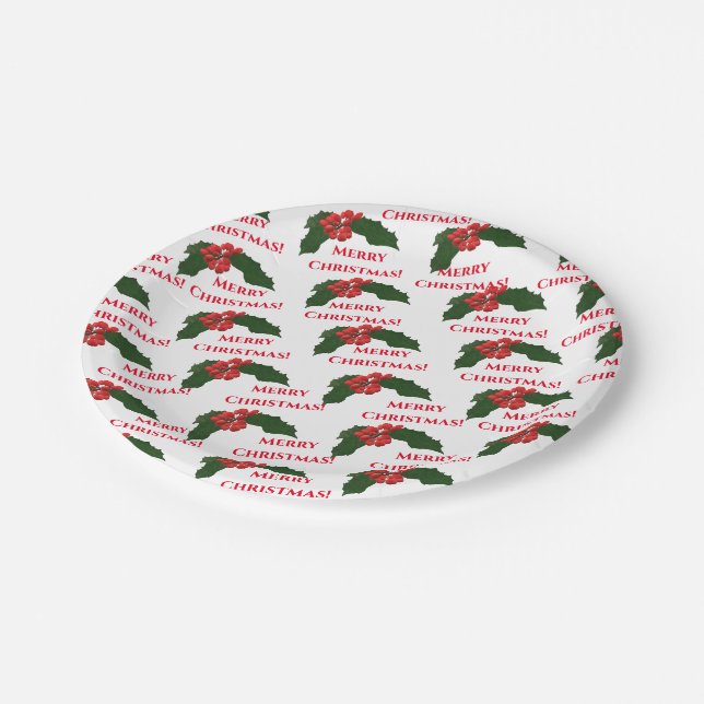 Christmas Holly Paper Tellers, 7" Pappteller (Schrägansicht)