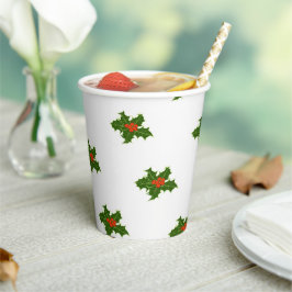 Christmas Holly Pattern Red Berries Green Blätter Pappbecher