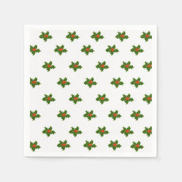 Christmas Holly Pattern Red Berries Green Blätter Serviette
