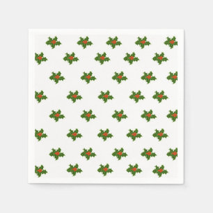 Christmas Holly Pattern Red Berries Green Blätter Serviette
