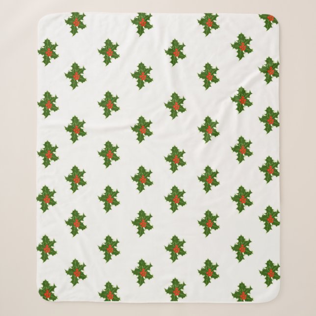 Christmas Holly Pattern Sherpadecke (Vorderseite)