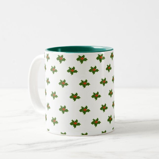 Christmas Holly Pattern Zweifarbige Tasse (Vorderseite Links)