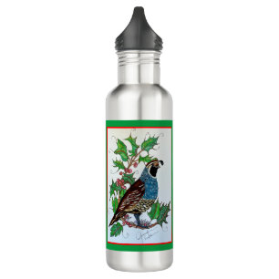 Christmas Holly Quail Edelstahlflasche