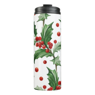 Christmas Holly Verlasse Nahtloses Symbol Thermosbecher