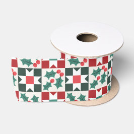 Christmas Holly Verlasst Geo Quilt Satinband