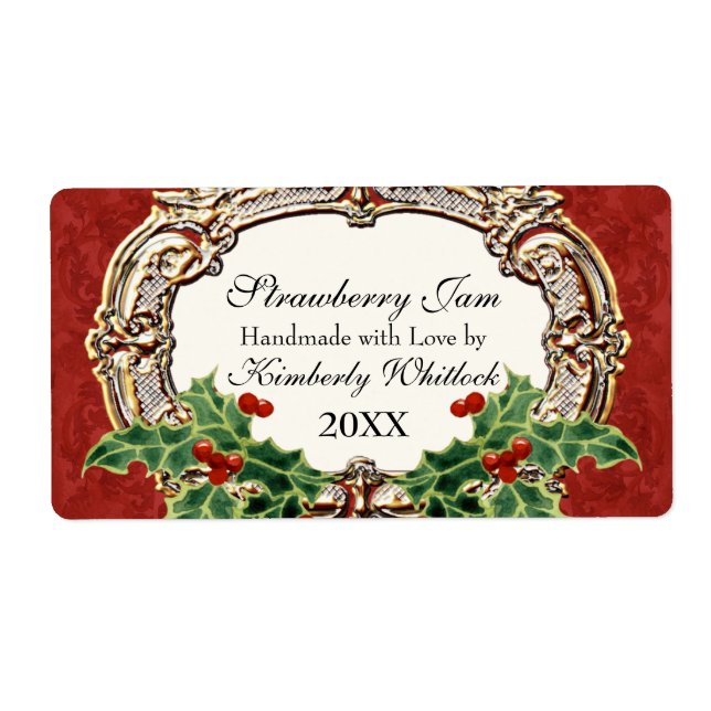 Christmas Holly w Gold Look Damask Küche Nahrung (Vorne)