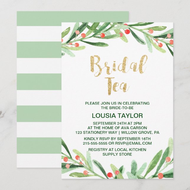 Christmas Holly Wreath Bridal Tea Einladung (Vorne/Hinten)