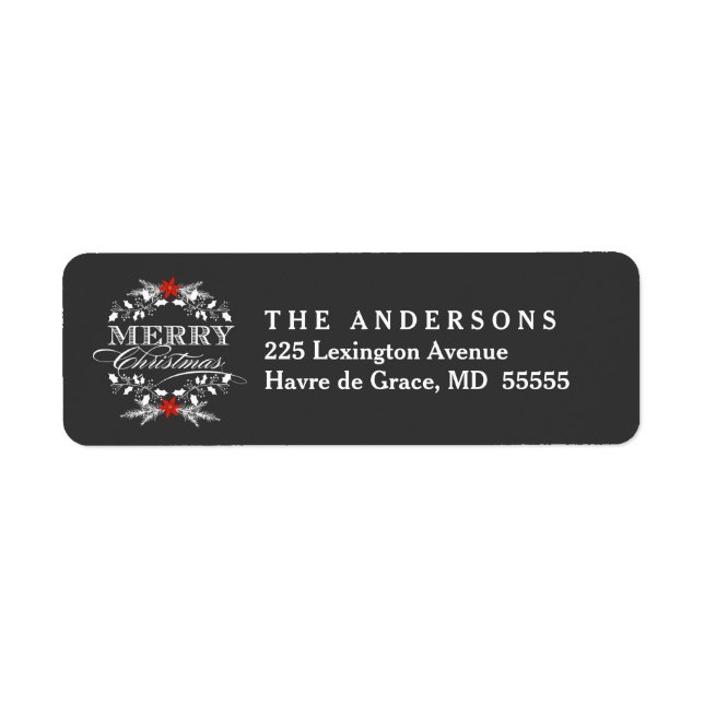 Christmas Holly Wreath Chalkboard Address Labels (Vorne)
