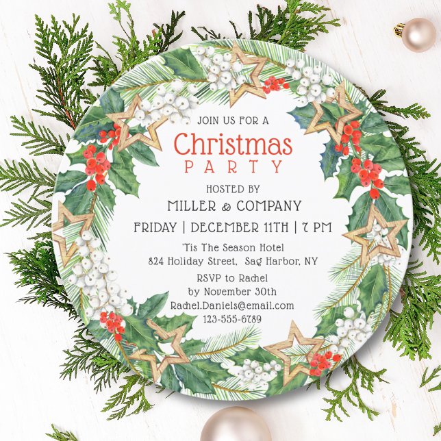 Christmas Holly Wreath Corporate Christmas Party Einladung (Von Creator hochgeladen)