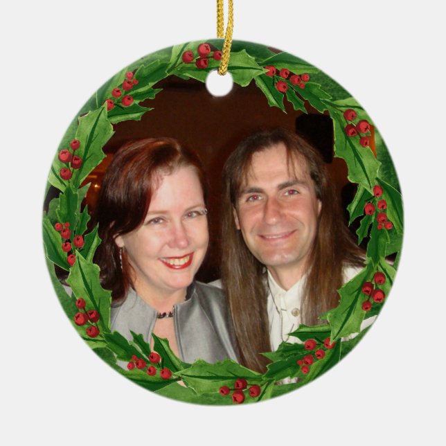 Christmas Holly Wreath Custom Foto Keramik Ornament (Vorne)
