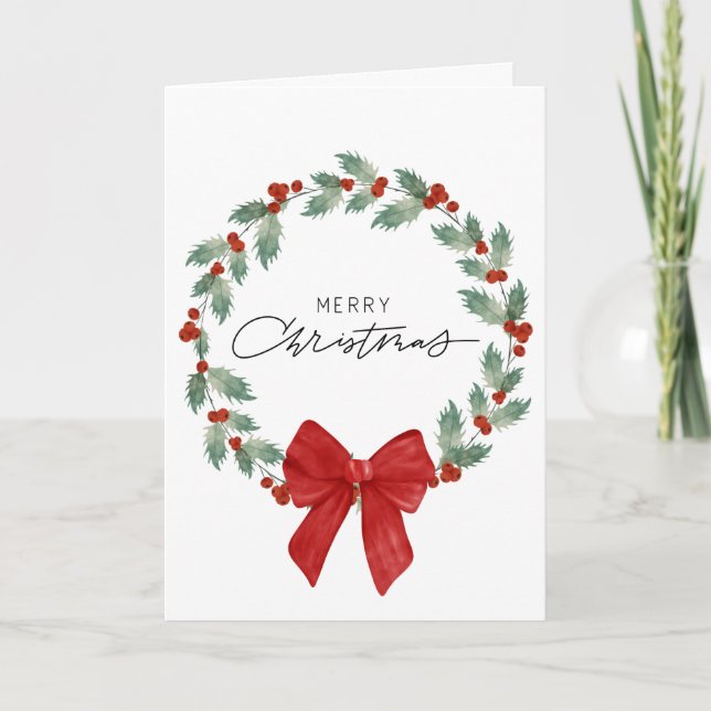 Christmas Holly Wreath Grußkarte Dankeskarte (Vorderseite)