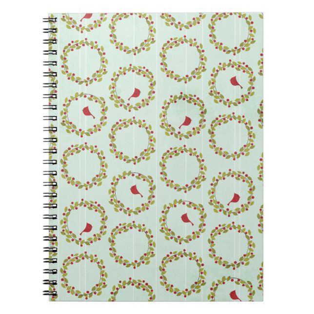 Christmas Holly Wreath Kardinal Notebook Notizblock (Vorderseite)