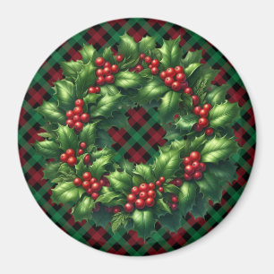 Christmas Holly Wreath Magnet