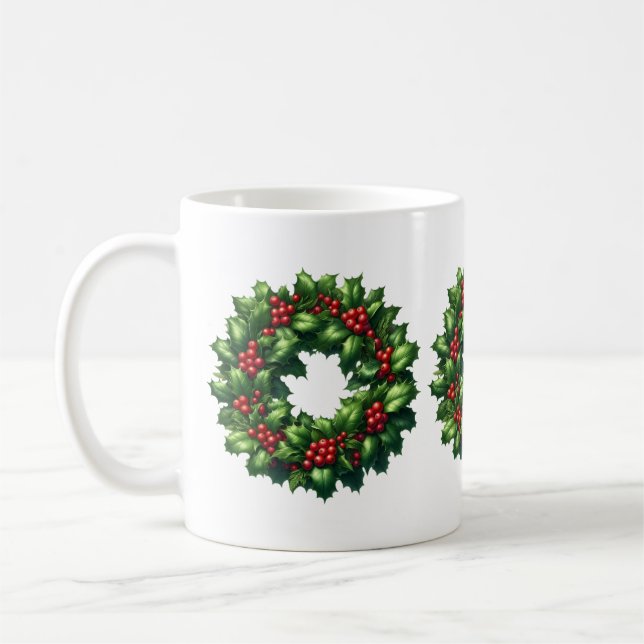 Christmas Holly Wreath Mug (Gauche)