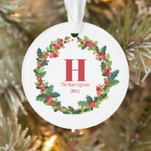 Christmas Holly Wreath Personalisiert Monogram