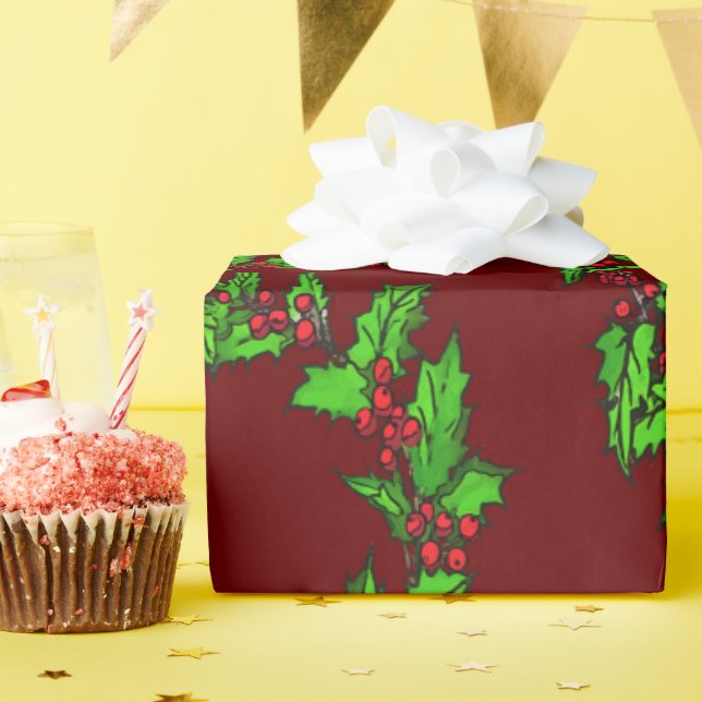 Christmas Holly Wreath Vector Art Geschenkpapier (Geburtstagsparty)