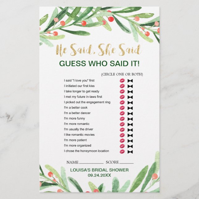 Christmas Holly Wreath "Wedding Word Search" Spiel (Vorderseite)