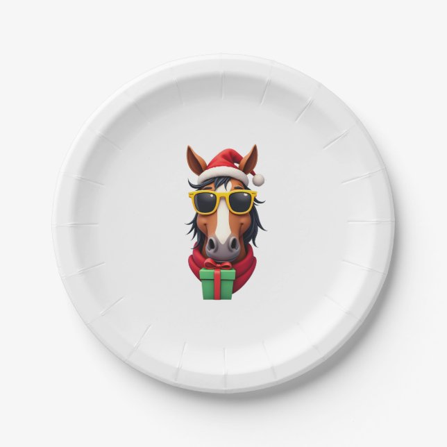 Christmas Horse Back Riding Santa Xmas Women Girls Pappteller (Vorderseite)