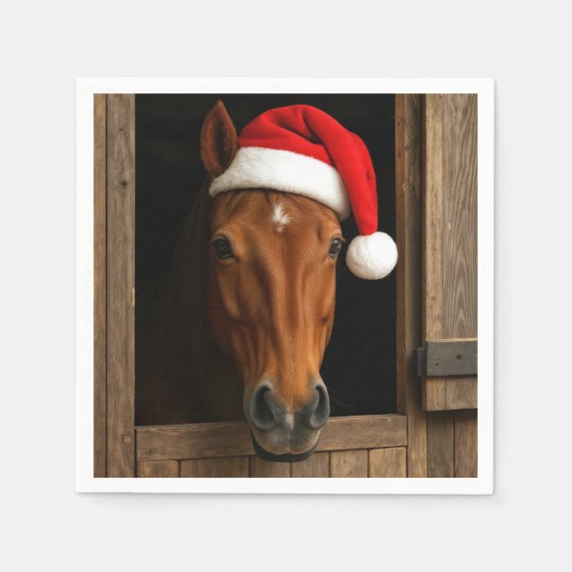 Christmas Horse In Stable Window Serviette (Vorderseite)