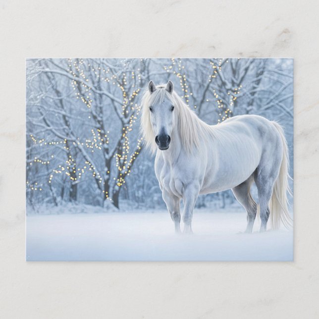 Christmas Horse Snow Lights Feiertagspostkarte (Vorderseite)