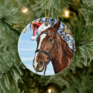 Christmas horse with hat keramik ornament