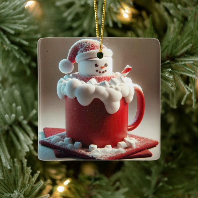 Christmas Hot Chocolate Snowman Keramikornament (Baum)