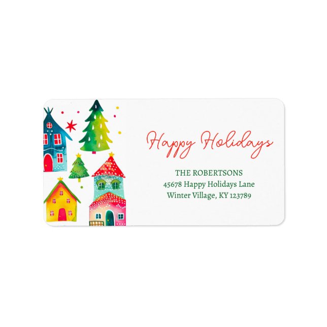 Christmas Houses Happy Holidays Adressaufkleber (Vorne)
