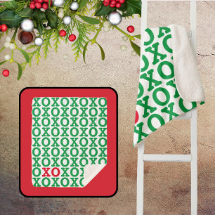 Christmas Hugs Kisses Green Red Pattern Sherpadecke
