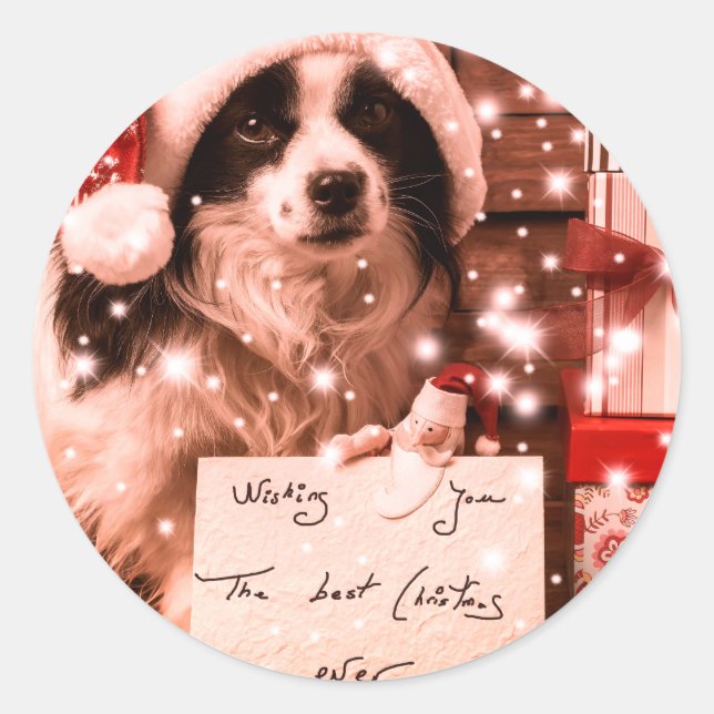 CHRISTMAS HUND MIT Weihnachtsmannmütze STICKER (Vorderseite)