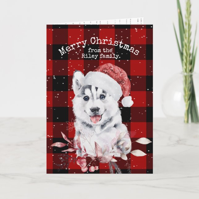 Christmas Husky auf Buffalo Kariert Karte (Vorderseite)