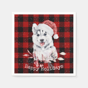 Christmas Husky auf Buffalo Kariert Napkins Serviette