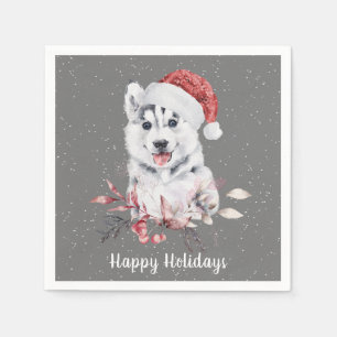 Christmas Husky auf Grau Serviette