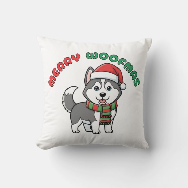 Christmas Husky Coussin : Joyeux Woofmas (Recto)