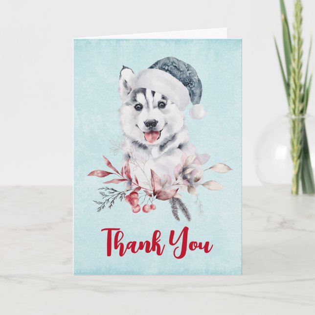 Christmas Husky Dog in einer Weihnachtsmannmütze D Karte (Vorderseite)